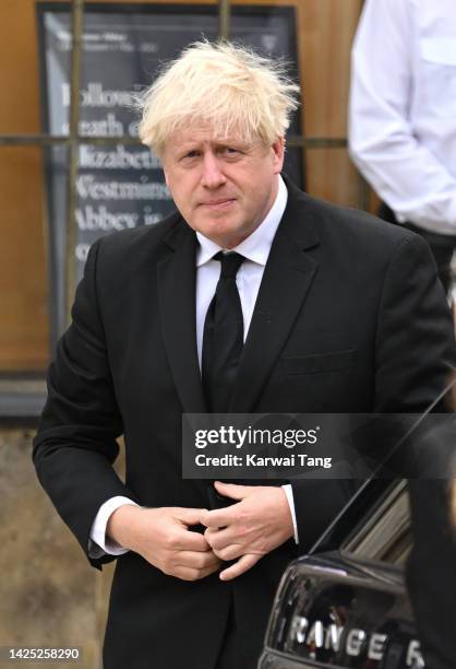 Boris Johnson during the State Funeral of Queen Elizabeth II at Westminster Abbey on September 19, 2022 in London, England. Elizabeth Alexandra Mary...