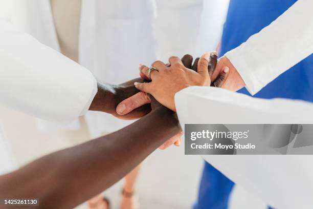 teamwork, collaboration and hands of of medical workers for support, motivation and success together. team building, innovation and community with healthcare, doctors and nurses for trust and goals - hand white background stock pictures, royalty-free photos & images