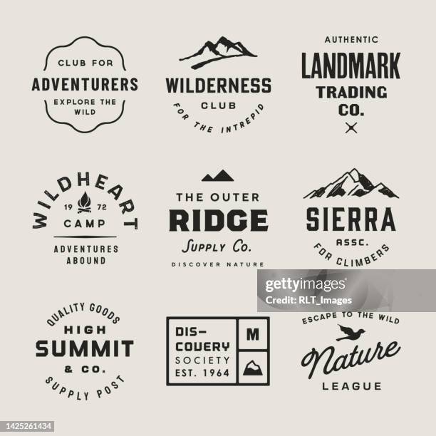 mid-century retro adventure badge designs - wilderness badge stock illustrations