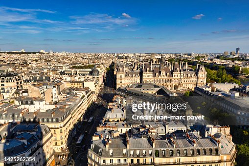 Aerial view of Paris on the Marais district from the Tour Saint-Jacques Aerial view of Paris on the Marais district from the Tour Saint-Jacques