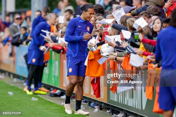 Virgil van Dijk of the Netherlands during a training session of the Netherlands Mens Football Team at the KNVB Campus on September 19, 2022 in Zeist,...