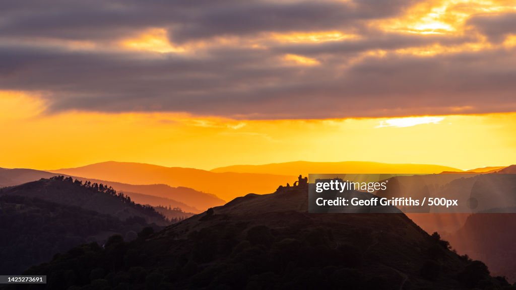 Scenic view of silhouette of mountains against sky during sunset