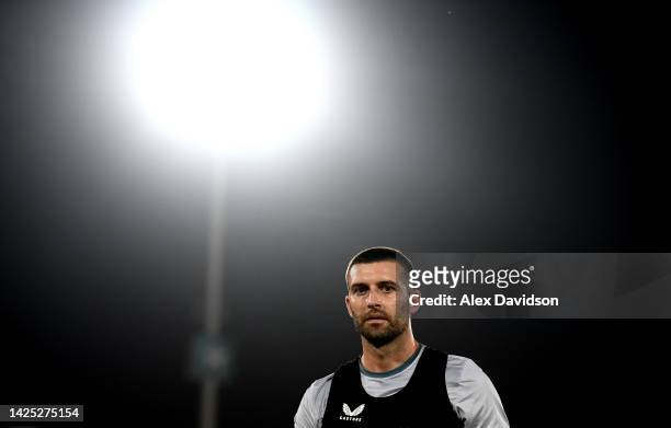 Mark Wood of England looks on during a Nets Session at the National Stadium on September 19, 2022 in Karachi, Pakistan.