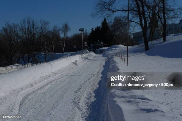 trees on snow covered field against sky,nizhny novgorod,nizhny novgorod oblast,russia - nizhny novgorod oblast stock-fotos und bilder