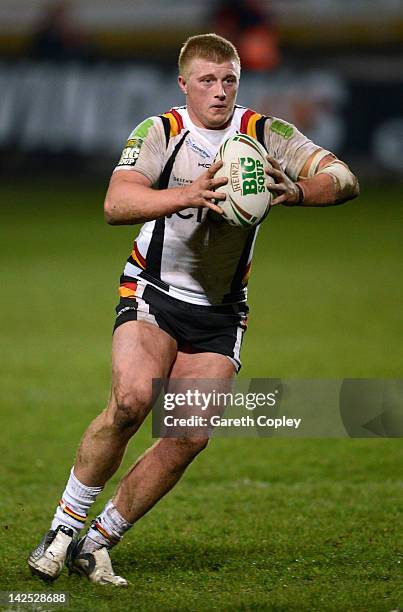 Danny Addy of Bradford in action during the Stobart Super League match between Bradford Bulls and Leeds Rhinos at Odsal Stadium on April 6, 2012 in...