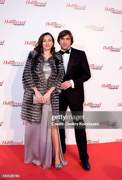 Actor Vladimir Vdovichenkov with a companion attends The Hollywood Reporter: Russian Edition - Launch Party at Pashkov House on April 06, 2012 in...