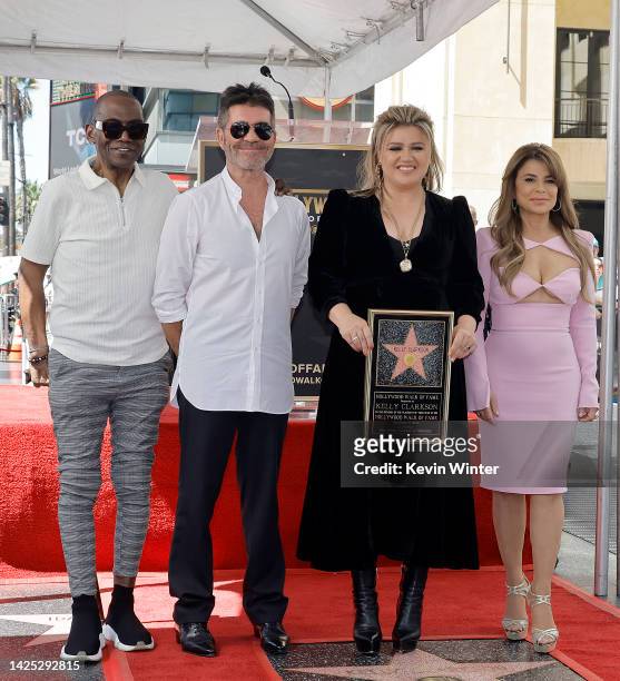 Randy Jackson, Simon Cowell , Kelly Clarkson, and Paula Abdul attend The Hollywood Walk Of Fame Star Ceremony for Kelly Clarkson on September 19,...