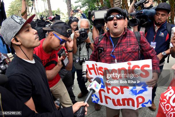 Protestors and supporters faced off outside the Anaheim Convention Center as U.S. Republican Presidential candidate Donald Trump spoke inside during...