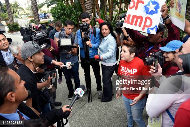 Protestors and supporters faced off outside the Anaheim Convention Center as U.S. Republican Presidential candidate Donald Trump spoke inside during...