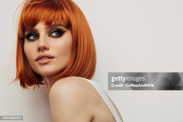 beautiful emotional woman - beautiful redhead stock pictures, royalty-free photos & images