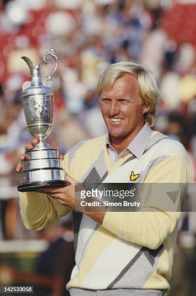 Greg Norman of Australia holds the Claret jug after winning the title during the final round of the British Open Golf Championship held on 20th July...