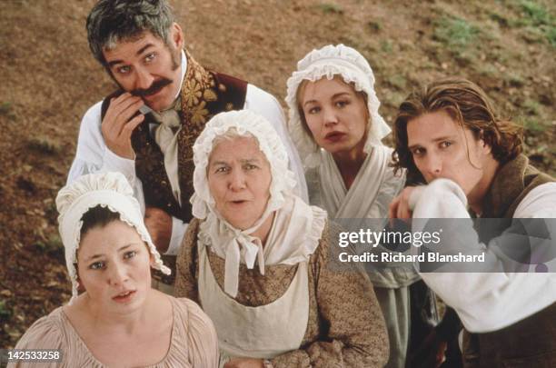 American actor Kevin Kline stars with Arkie Whiteley, Kate Ashfield, Barbara Keogh and Jamie Harris in the film 'Princess Caraboo', 1994.