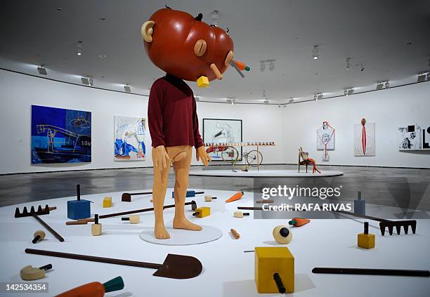 Artist Paul McCarthy's art-work "Tomato Head" is shown during the presentation of "The Luminous Interval: The D. Daskalopoulos Collection", the...