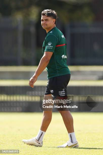 Latrell Mitchell trains during a South Sydney Rabbitohs NRL training session at Redfern Oval on September 20, 2022 in Sydney, Australia.