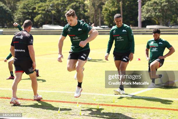 Cameron Murray trains during a South Sydney Rabbitohs NRL training session at Redfern Oval on September 20, 2022 in Sydney, Australia.