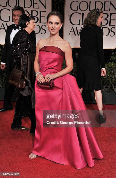 Actress Natalie Portman arrive at the 69th Annual Golden Globe Awards at The Beverly Hilton hotel on January 15, 2012 in Beverly Hills, California.