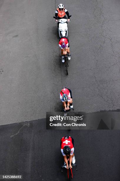 Marlen Reusser of Switzerland with teammates during the training of the 95th UCI Road World Championships 2022 - Team Time Trial Mixed Relay /...