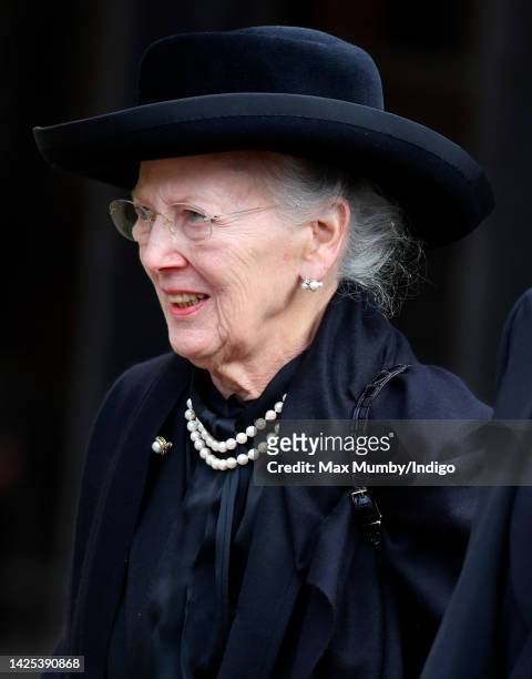 Queen Margrethe II of Denmark attends the Committal Service for Queen Elizabeth II at St George's Chapel, Windsor Castle on September 19, 2022 in...