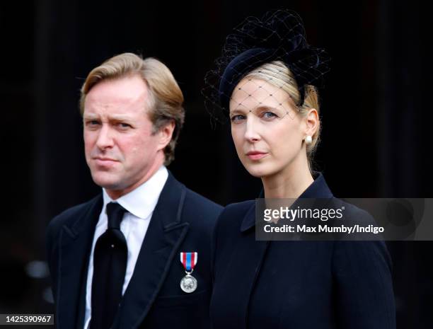 Thomas Kingston and Lady Gabriella Kingston attend the Committal Service for Queen Elizabeth II at St George's Chapel, Windsor Castle on September...