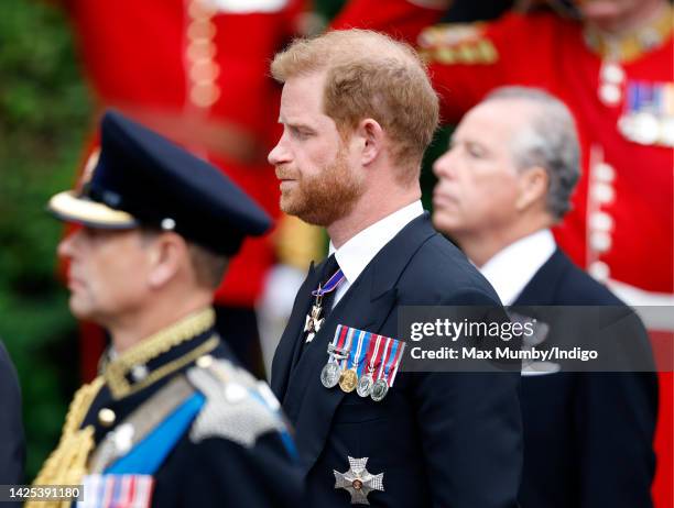 Prince Harry, Duke of Sussex attends the Committal Service for Queen Elizabeth II at St George's Chapel, Windsor Castle on September 19, 2022 in...