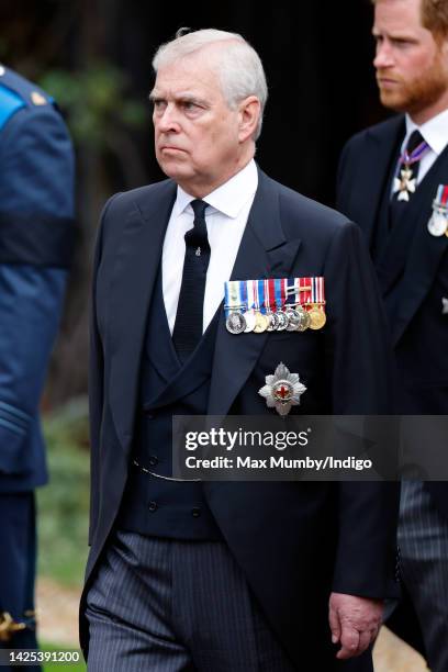 Prince Andrew, Duke of York attends the Committal Service for Queen Elizabeth II at St George's Chapel, Windsor Castle on September 19, 2022 in...