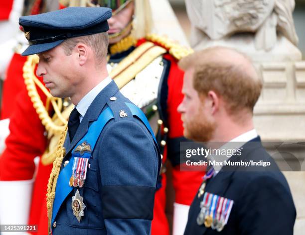 Prince William, Prince of Wales and Prince Harry, Duke of Sussex attend the Committal Service for Queen Elizabeth II at St George's Chapel, Windsor...