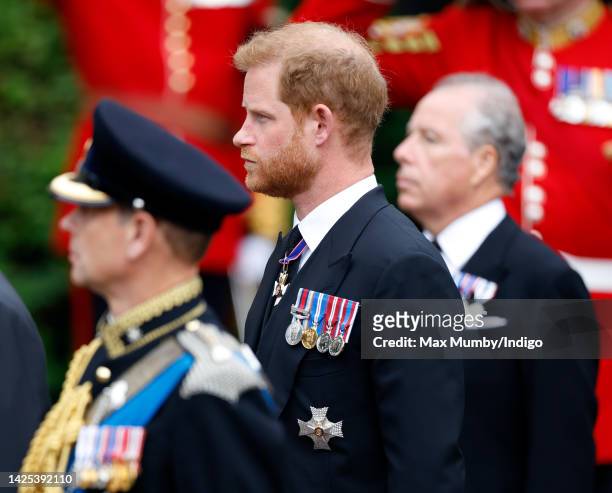 Prince Harry, Duke of Sussex attends the Committal Service for Queen Elizabeth II at St George's Chapel, Windsor Castle on September 19, 2022 in...
