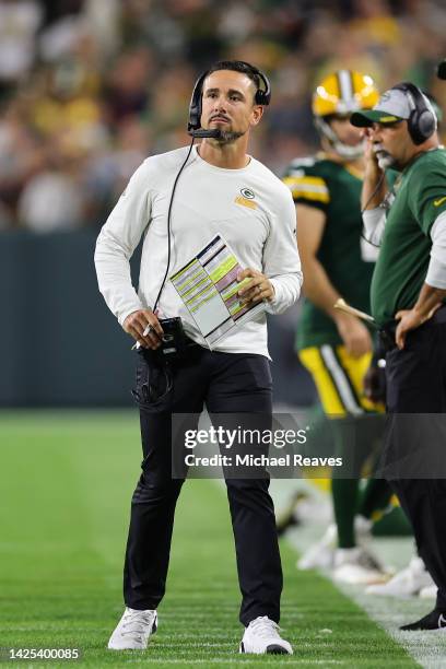 Head coach Matt LaFleur of the Green Bay Packers looks on against the Chicago Bears during the fourth quarter at Lambeau Field on September 18, 2022...