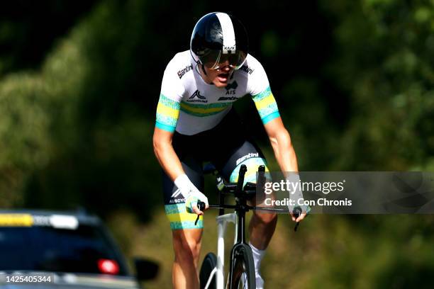 Cameron Rogers of Australia sprints during the 95th UCI Road World Championships 2022 - Men Junior Individual Time Trial a 28,8km race from...