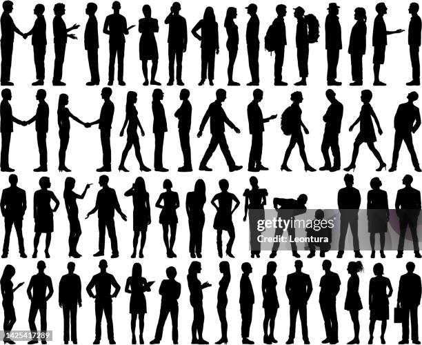 sehr detaillierte menschen - silhouette stock-grafiken, -clipart, -cartoons und -symbole