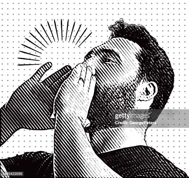 bildbanksillustrationer, clip art samt tecknat material och ikoner med retro style illustration of man shouting an announcement - ropa