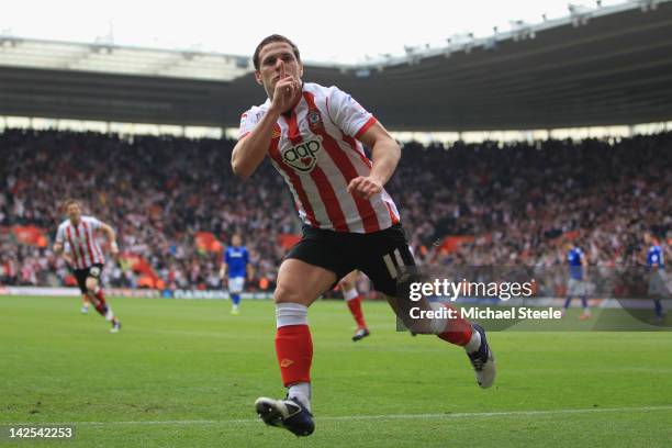 Billy Sharp of Southampton celebrates scoring the opening goal during the npower Championship match between Southampton and Portsmouth at St Mary's...