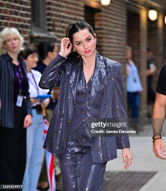 Ana de Armas visits the 'The Late Show With Stephen Colbert' at the Ed Sullivan Theater on September 19, 2022 in New York City.