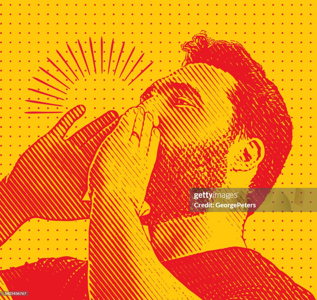 Retro style illustration of man shouting an announcement