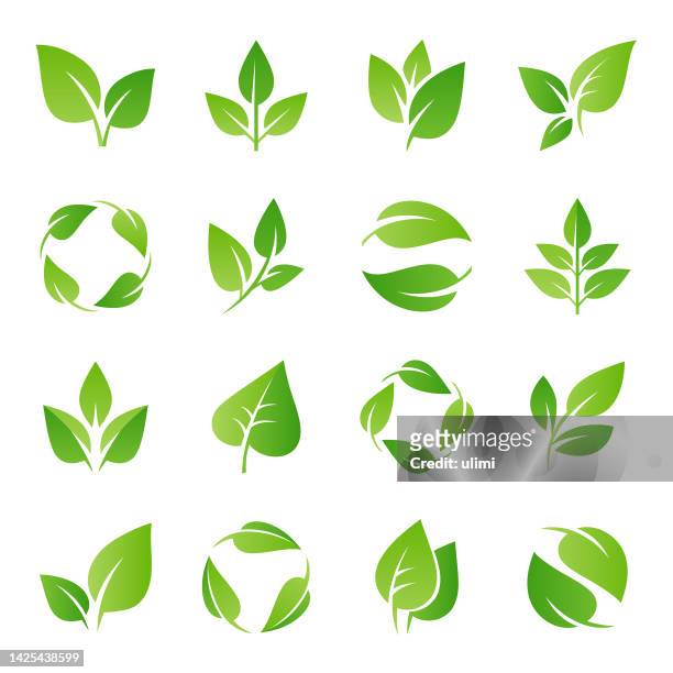 leaves icons set - leaf stock illustrations
