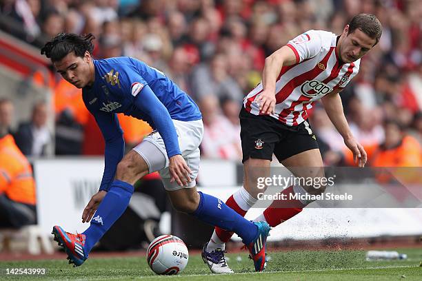 Billy Sharp of Southampton and Karim Rekik of Portsmouth during the npower Championship match between Southampton and Portsmouth at St Mary's Stadium...