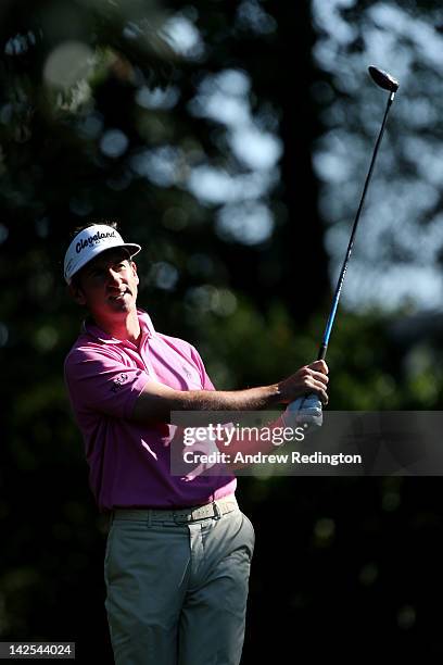 Gonzalo Fernandez-Castano of Spain hits his tee shot on the second hole during the third round of the 2012 Masters Tournament at Augusta National...