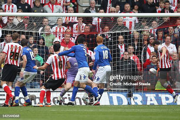 Billy Sharp of Southampton scores his second goal during the npower Championship match between Southampton and Portsmouth at St Mary's Stadium on...