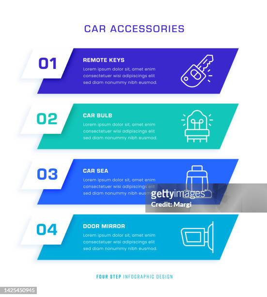 car accessories infographic concept - 4 parts stock illustrations