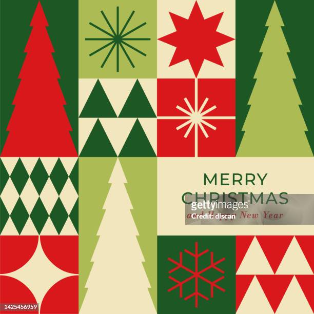 christmas card with geometric decoration. - green christmas designs stock illustrations