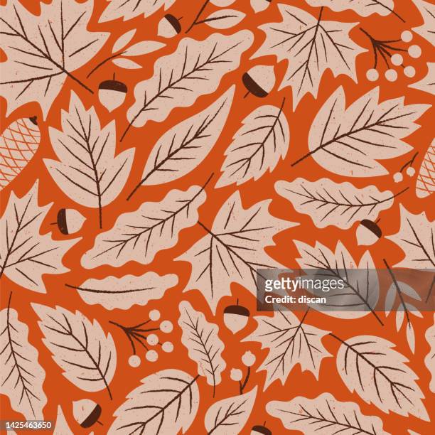 autumn leaves seamless pattern. - oak leaf vector stock illustrations