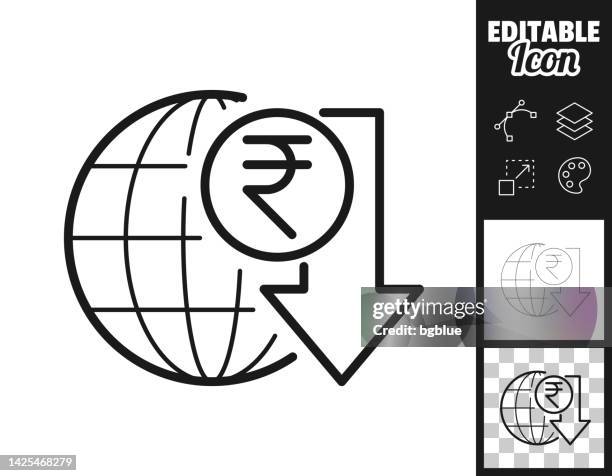 indian rupee rate decrease. icon for design. easily editable - planets colliding stock illustrations