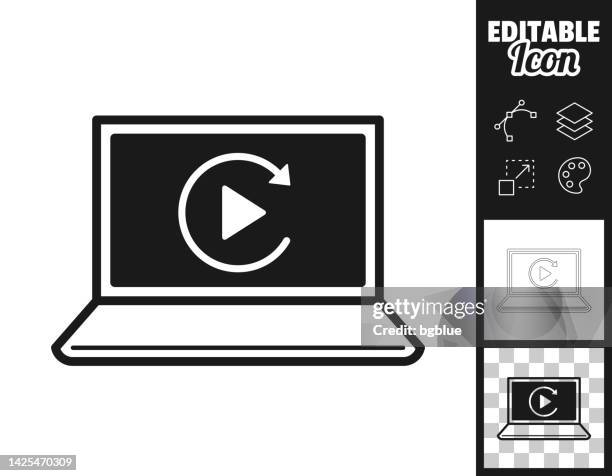 replay on laptop. icon for design. easily editable - play button transparent background stock illustrations