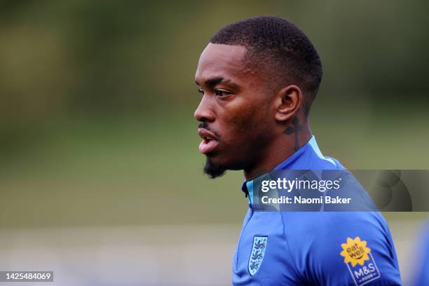 Ivan Toney of England looks on during a training session at St George's Park on September 20, 2022 in Burton upon Trent, England. England will play...