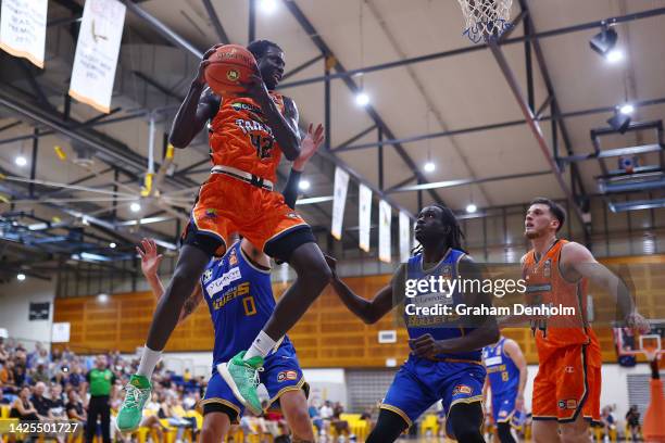 Bul Kuol of the Taipans in action during the NBL Blitz match between Cairns Taipans and Brisbane Bullets at Darwin Basketball Association on...