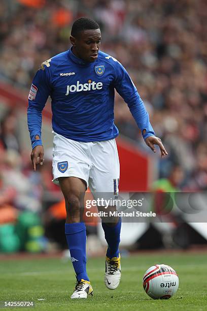 Kelvin Etuhu of Portsmouth during the npower Championship match between Southampton and Portsmouth at St Mary's Stadium on April 7, 2012 in...