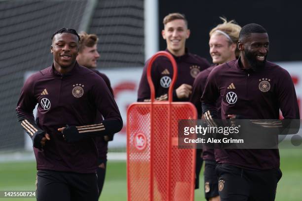 Armel Bella-Kotchap and Antonio Ruediger attend a Germany training session at DFB-Campus on September 20, 2022 in Frankfurt am Main, Germany.