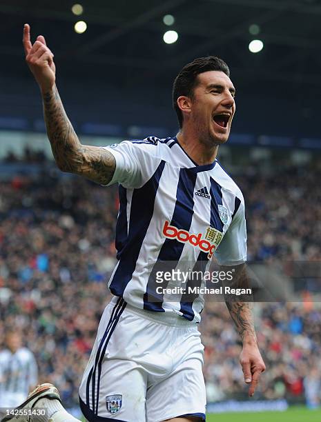 Liam Ridgewell of West Brom celebrates scoring to make it 3-0 during the Barclays Premier League match between West Bromwich Albion and Blackburn...