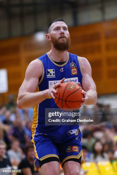 Aron Baynes of the Bullets in action during the NBL Blitz match between Cairns Taipans and Brisbane Bullets at Darwin Basketball Association on...