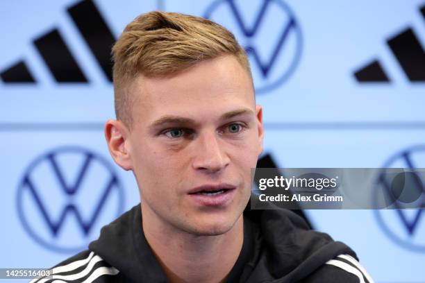 Joshua Kimmich attends a Germany press conference at DFB-Campus on September 20, 2022 in Frankfurt am Main, Germany.